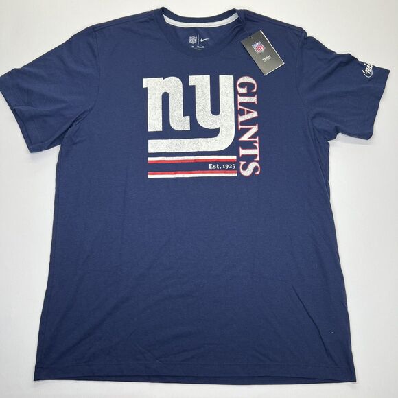 NEW XXL New York Giants Nike Men’s Navy Wordmark Logo Tri-Blend Shirt Blue - Picture 1 of 9